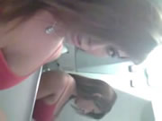 Busty Latina flirts in the airplane bathroom