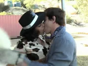 Slutty cowgirl lady having sex outdoors